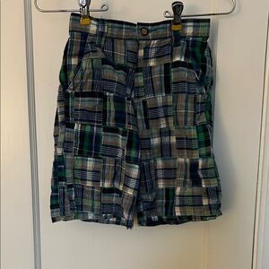 Place est. 1989 Boy’s Cargo Shorts - Blue and Green Madras